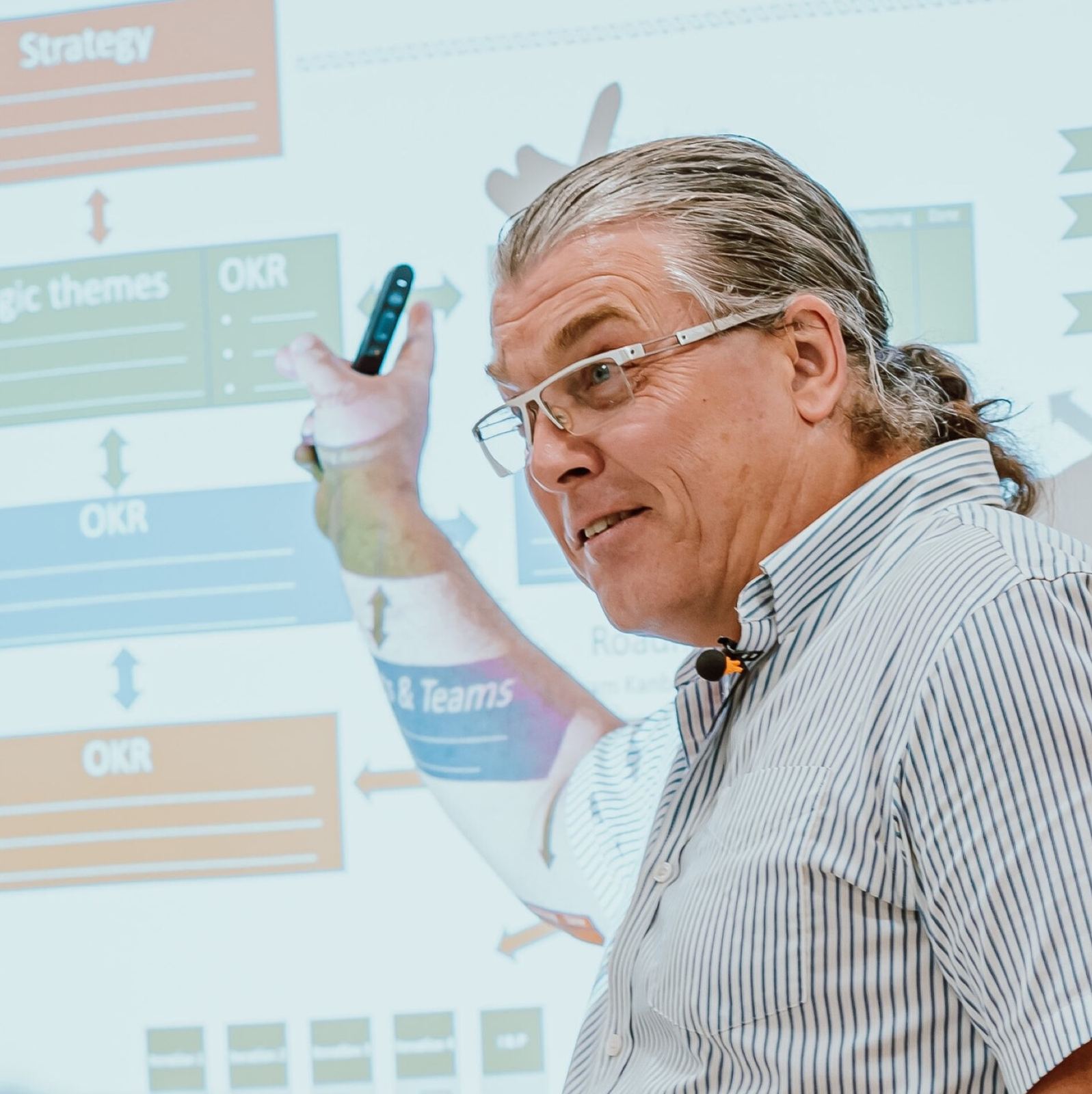 Mats Jegebo presenting the strategy and OKR model in an executive session